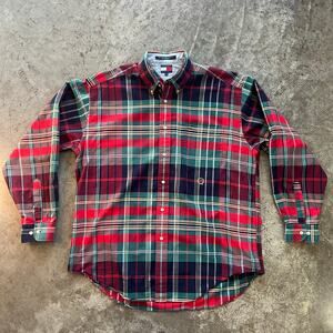 VTG 90s Tommy Hilfiger Crest Plaid Button Down Shirt L